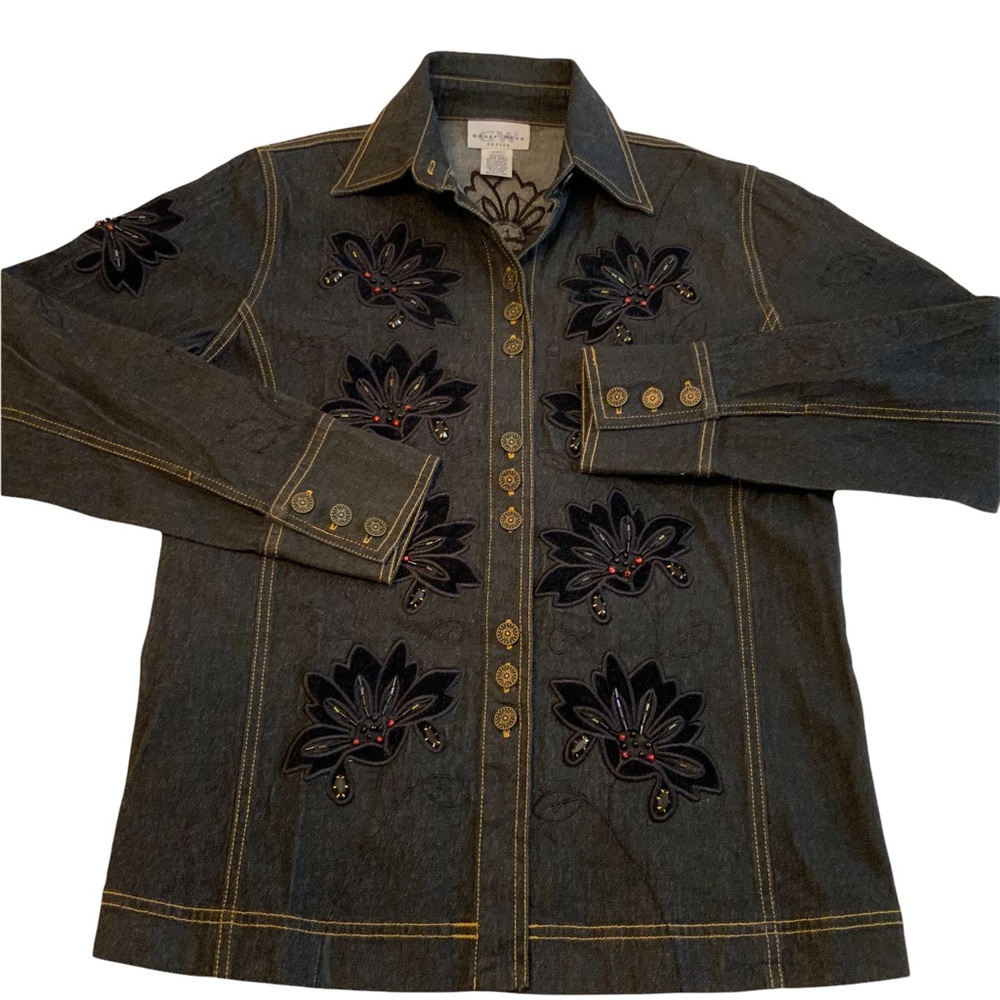 Graff Wear Vintage Embellished Black Denim Jean Jacket Size PXS